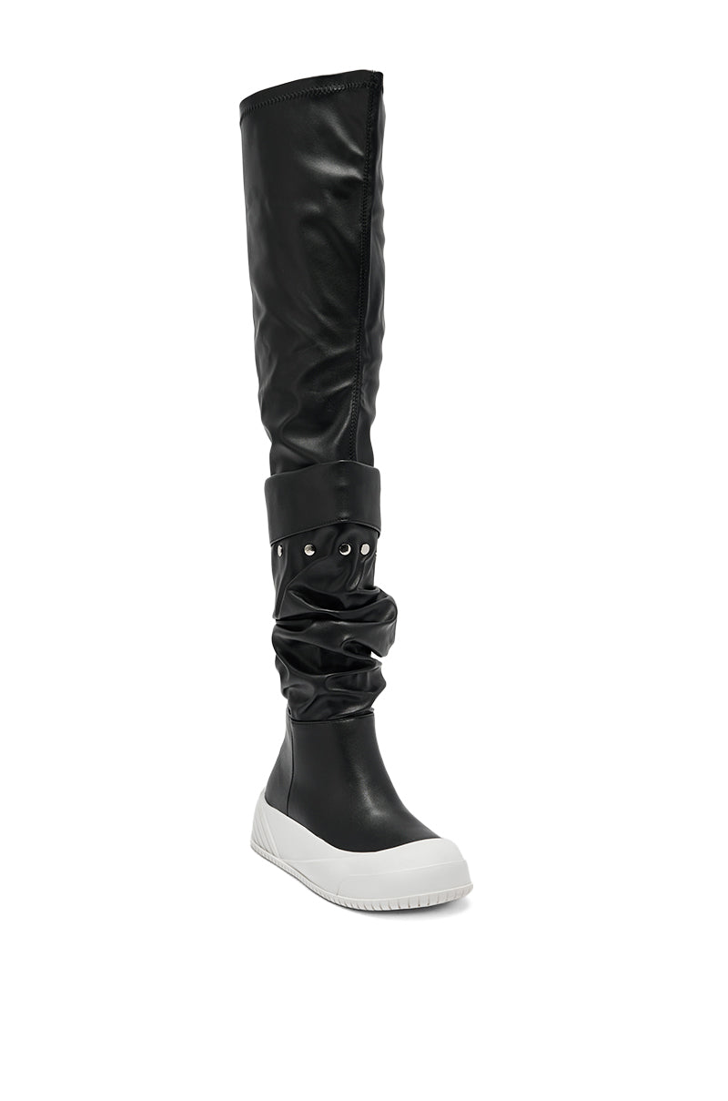 AZALEA WANG SMARTER BLACK RUCHED PU FLAT BOOT