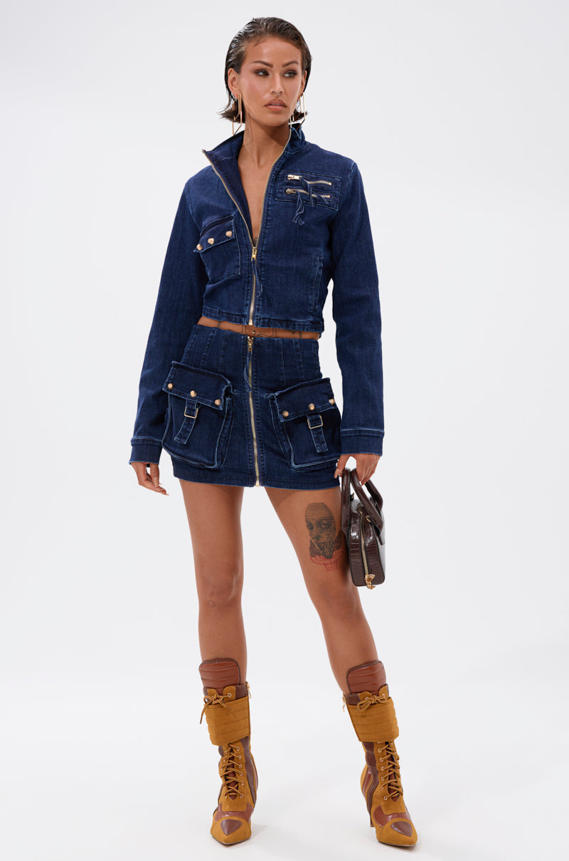 SOMETHING BETTER DENIM ZIP UP TOP