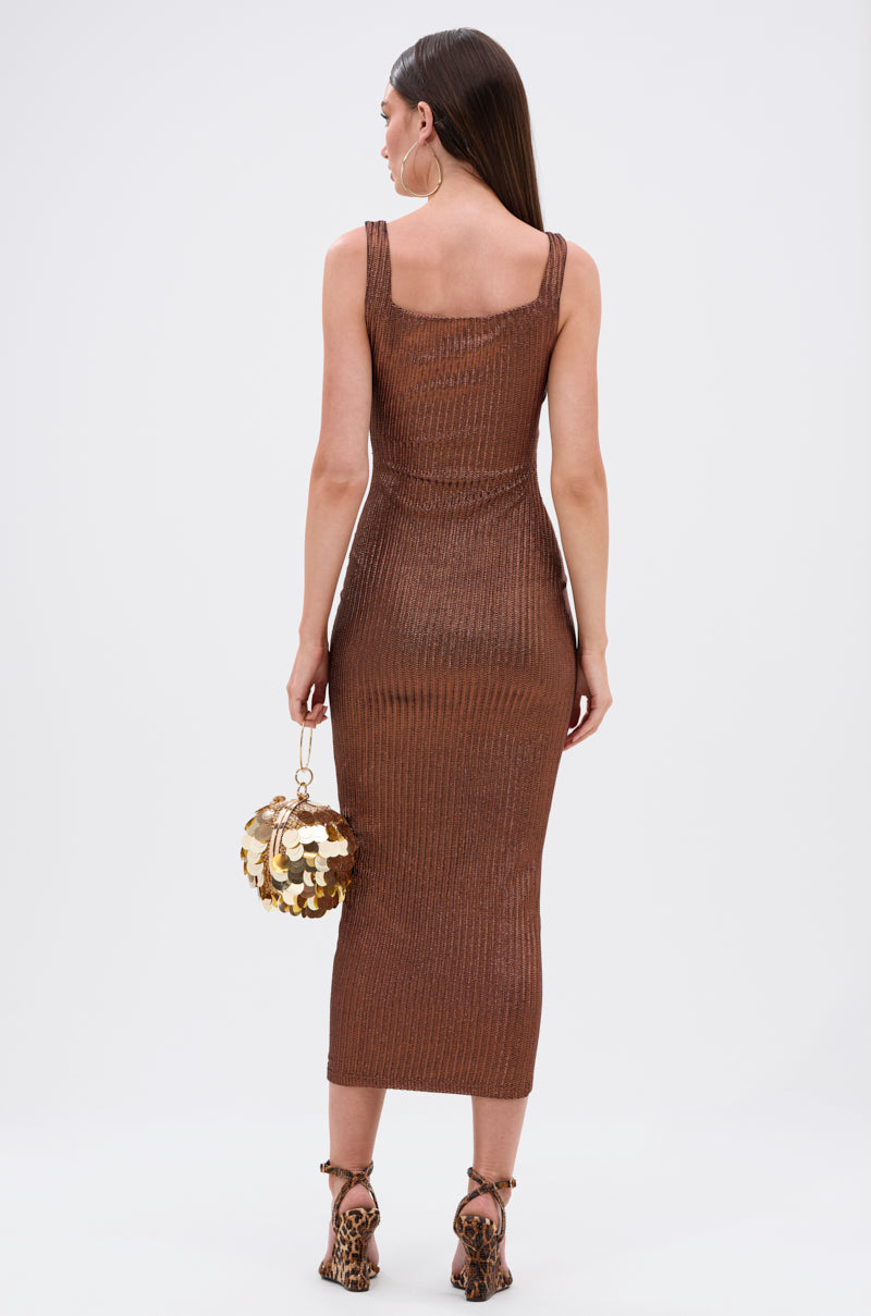 WHY NOT METALLIC MIDI DRESS IN BRONZE