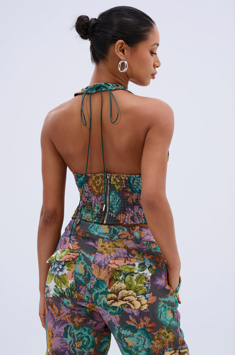 LOGAN JACQUARD LACE UP CORSET TOP