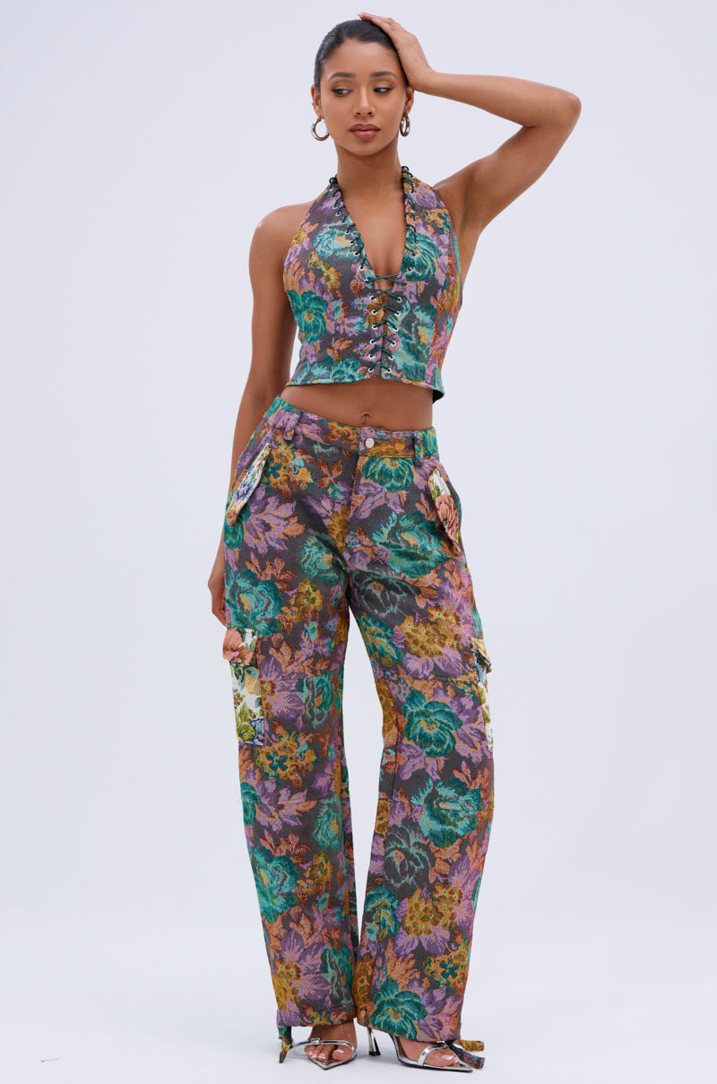 LOGAN JACQUARD LACE UP CORSET TOP