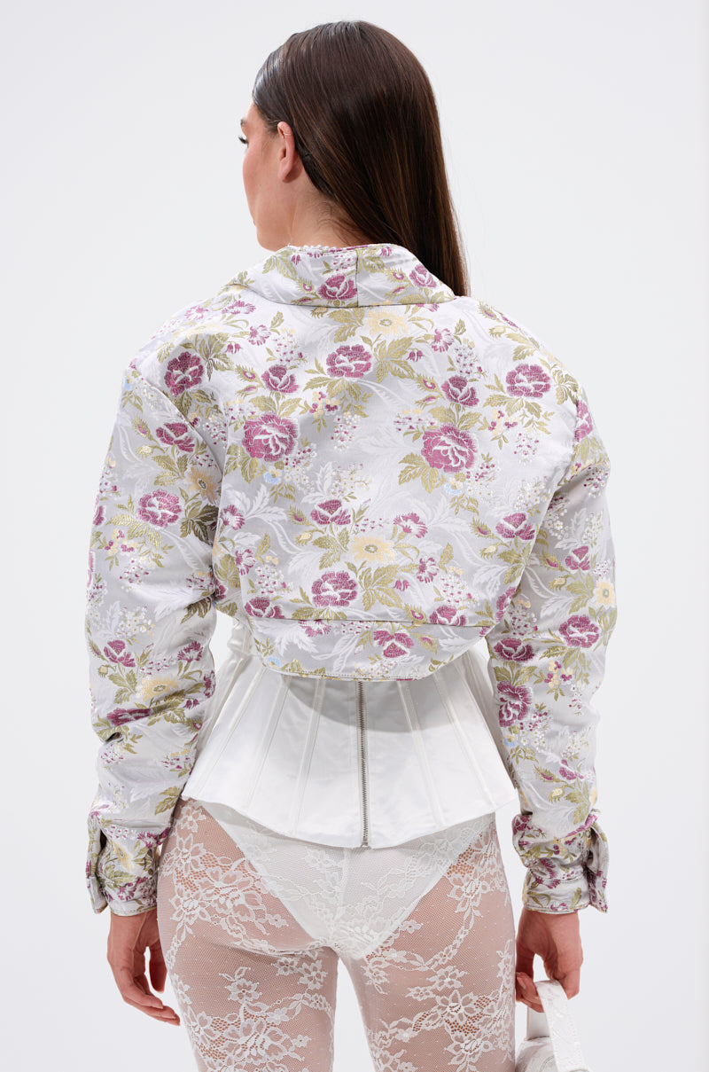 TEA FOR TWO BROCADE SHRUG