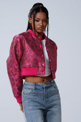 FLEUR RHINESTONE BROCADE BOMBER