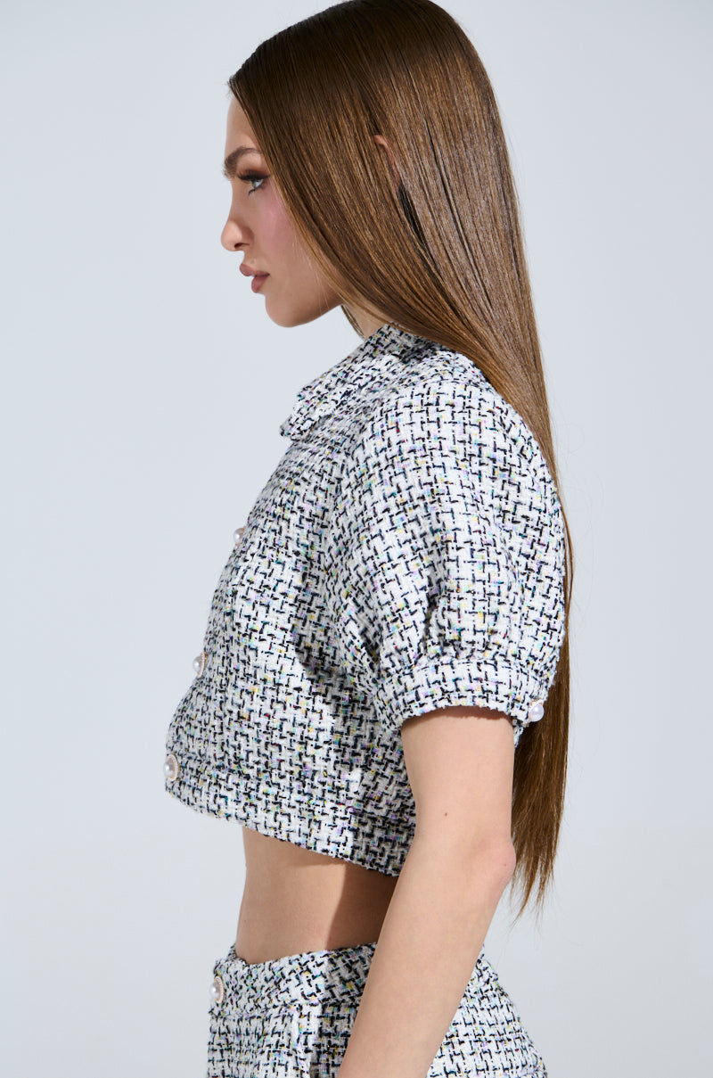 LULU SHORT SLEEVE TWEED BLOUSE