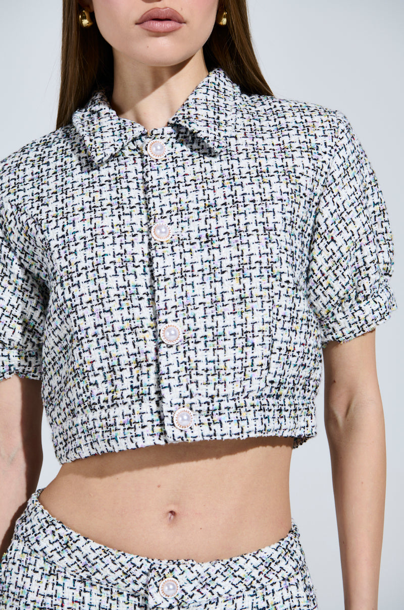 LULU SHORT SLEEVE TWEED BLOUSE