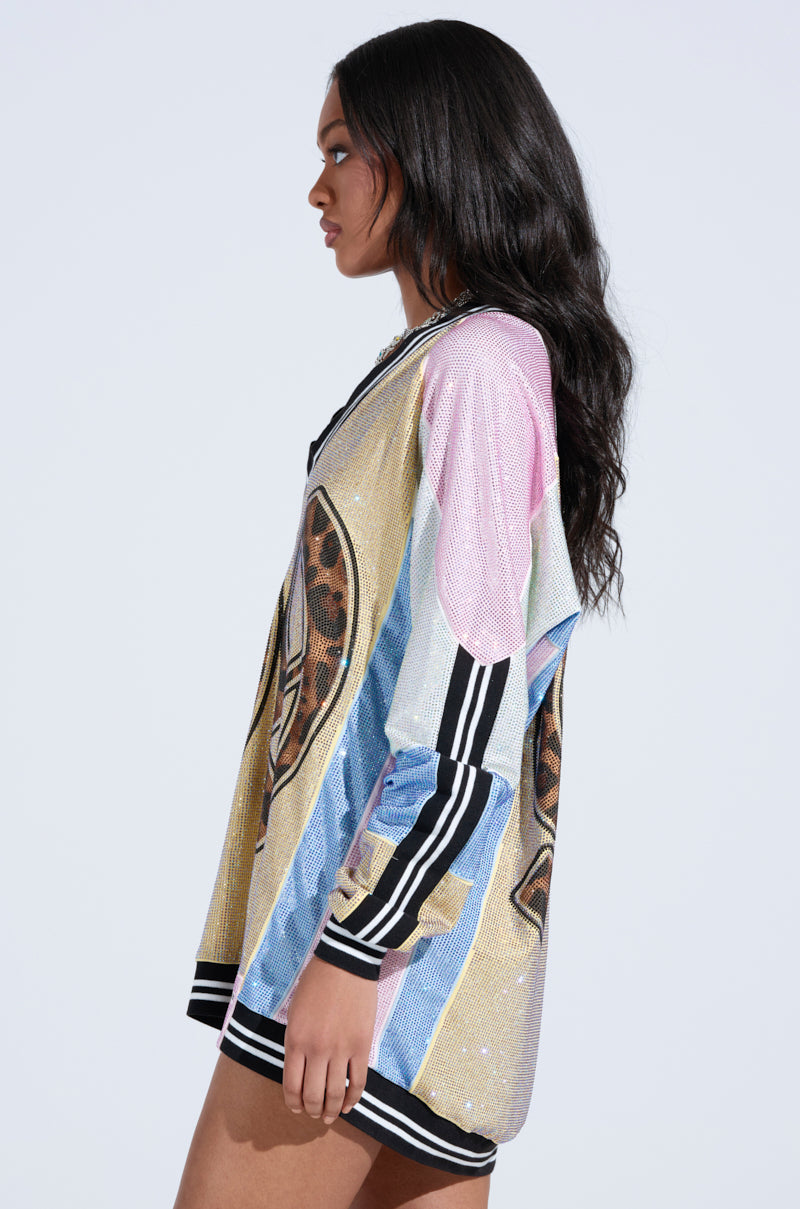 RYAN COLORBLOCK RHINESTONE JERSEY MINI DRESS IN PASTEL