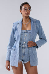 BACKLESS DENIM BLAZER