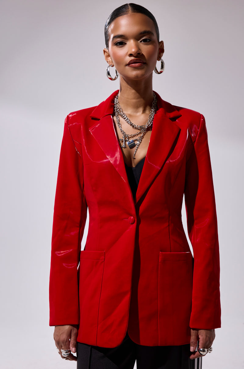 TOO SLICK LIQUID VELVET BLAZER
