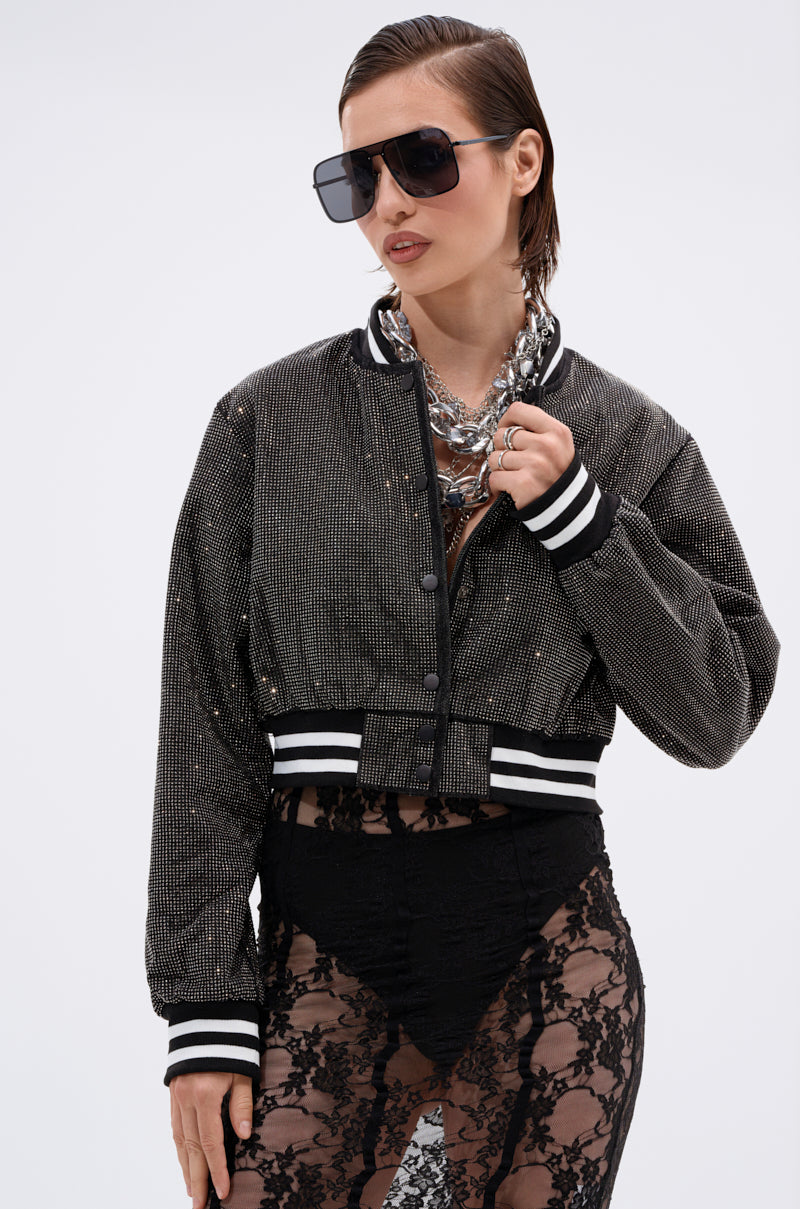 SPOTLIGHT RHINESTONE BOMBER