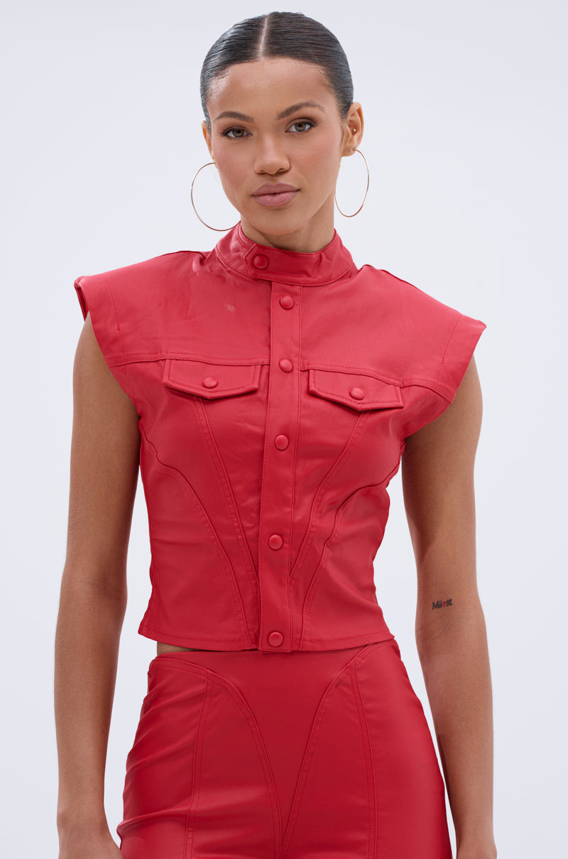 BIG CITY LIVIN FAUX LEATHER BUTTON DOWN