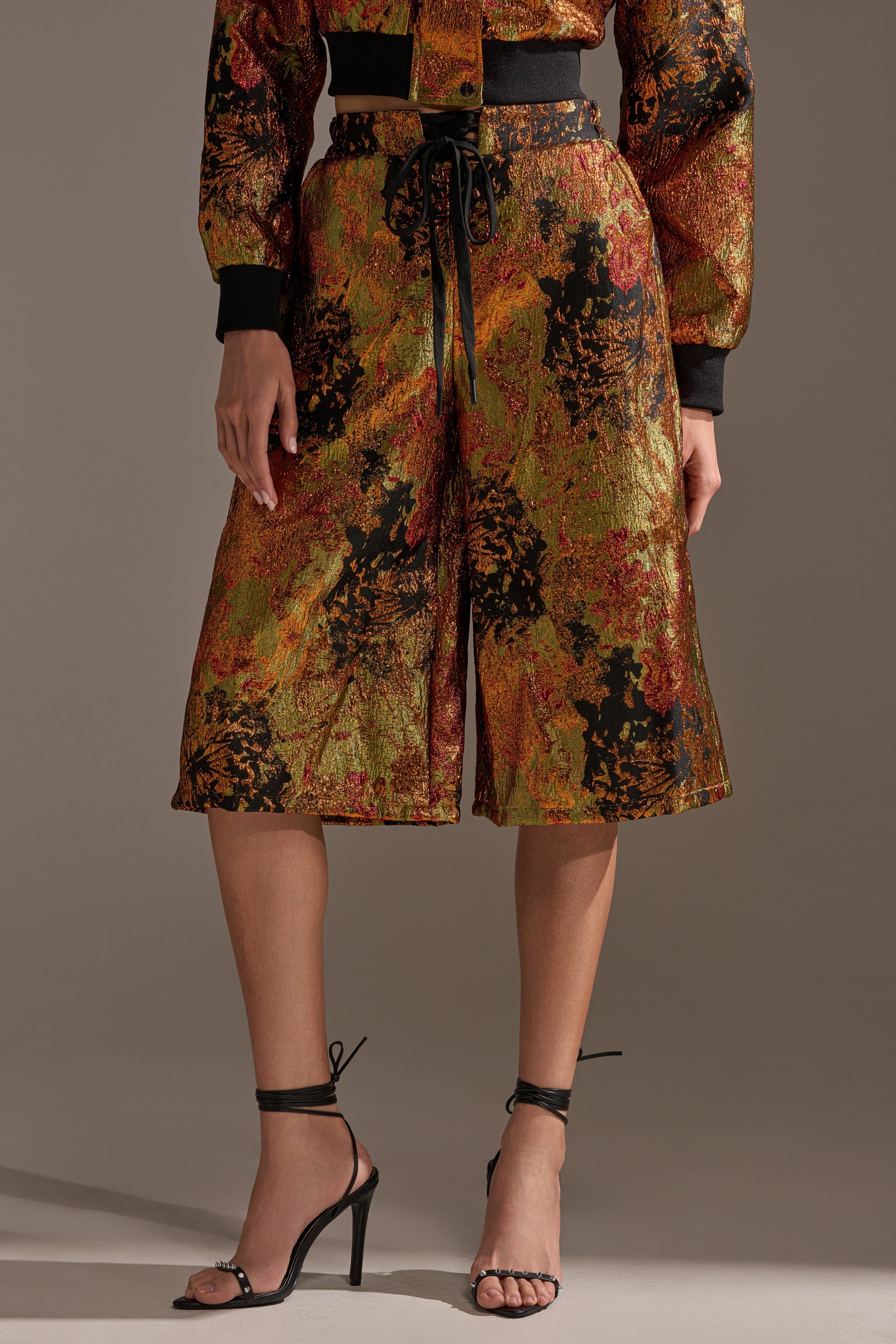 TWIN FLAME BROCADE BERMUDA SHORTS