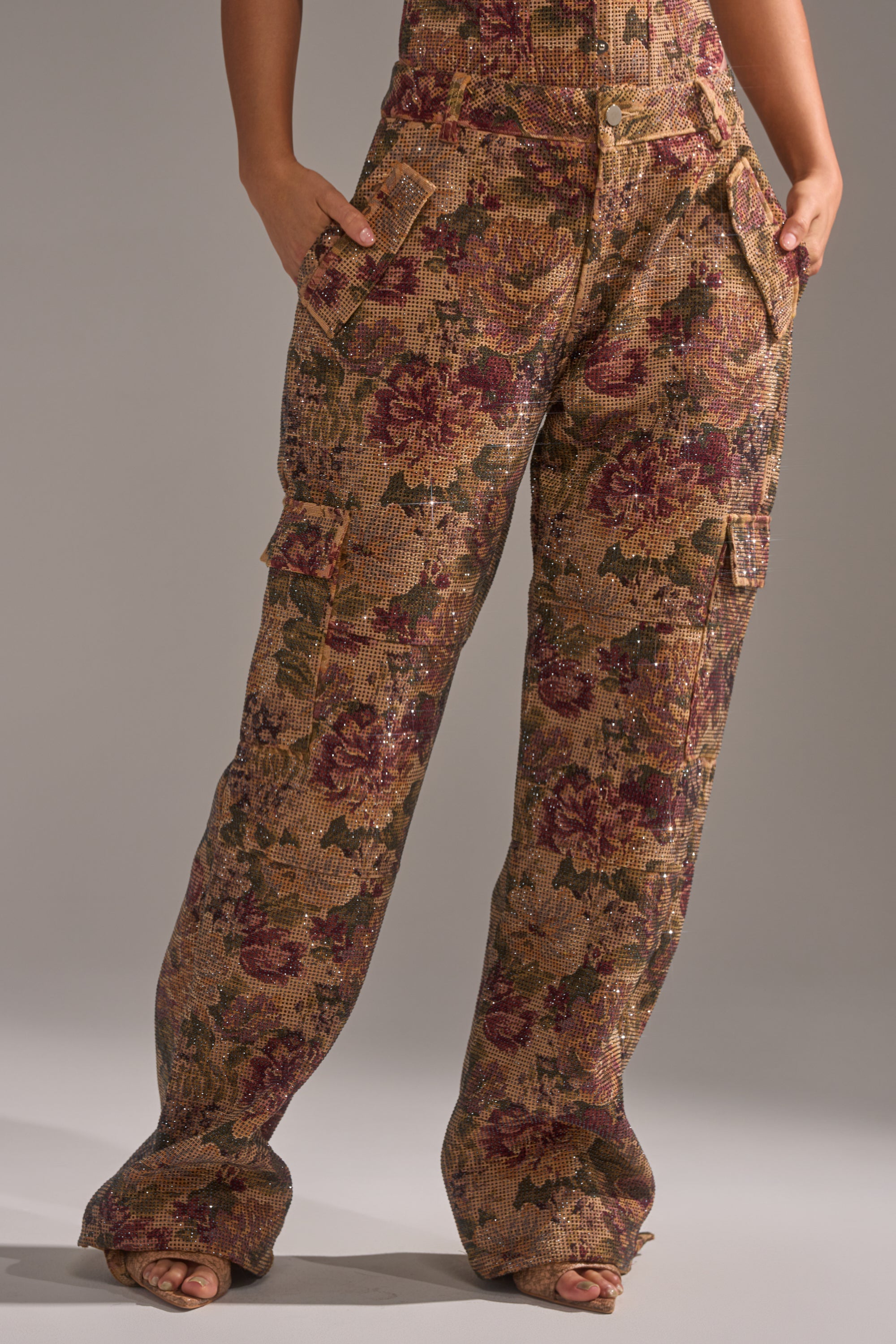GLAM SQUAD RHINESTONE BROCADE TROUSER