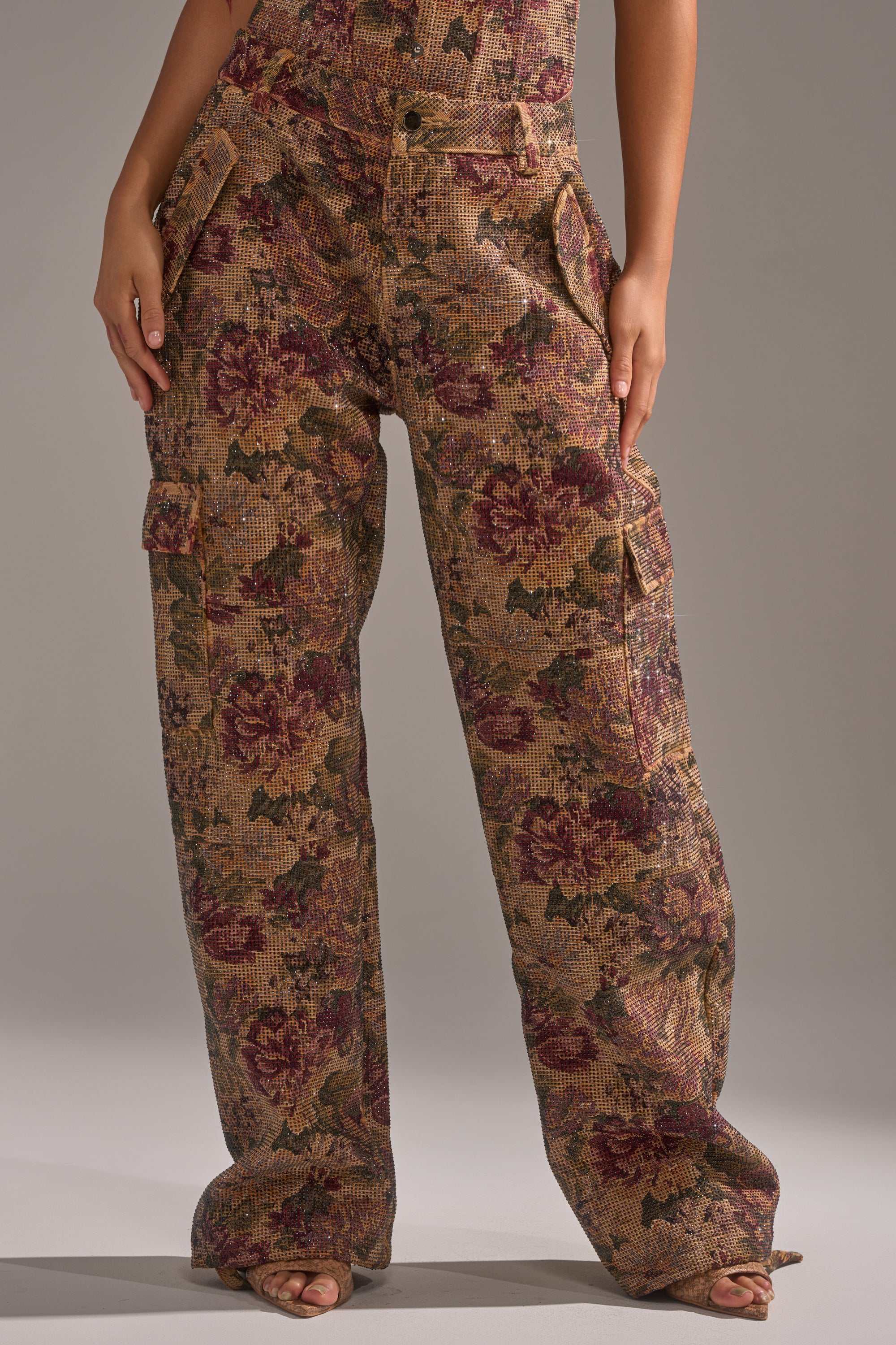 GLAM SQUAD RHINESTONE BROCADE TROUSER