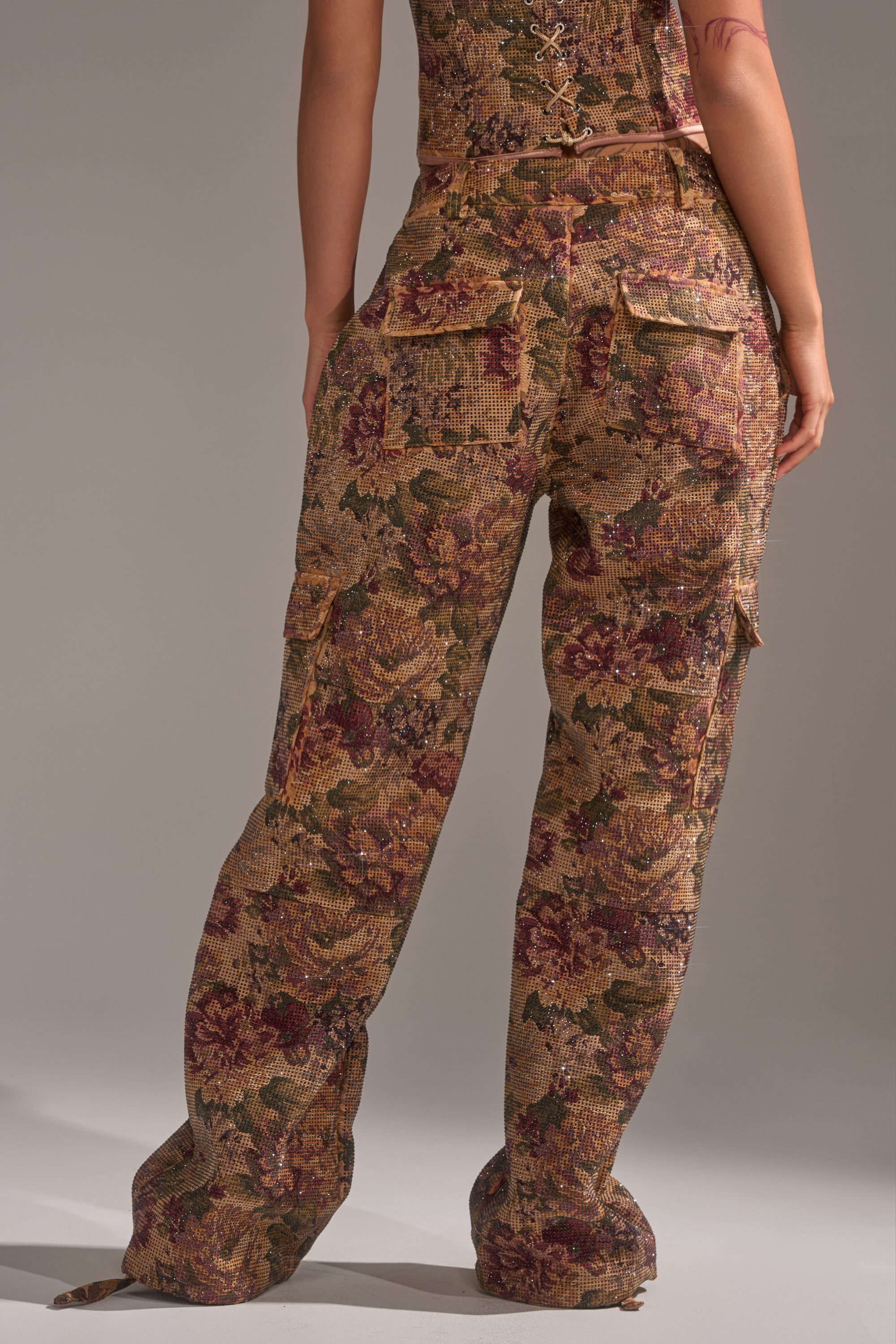 GLAM SQUAD RHINESTONE BROCADE TROUSER
