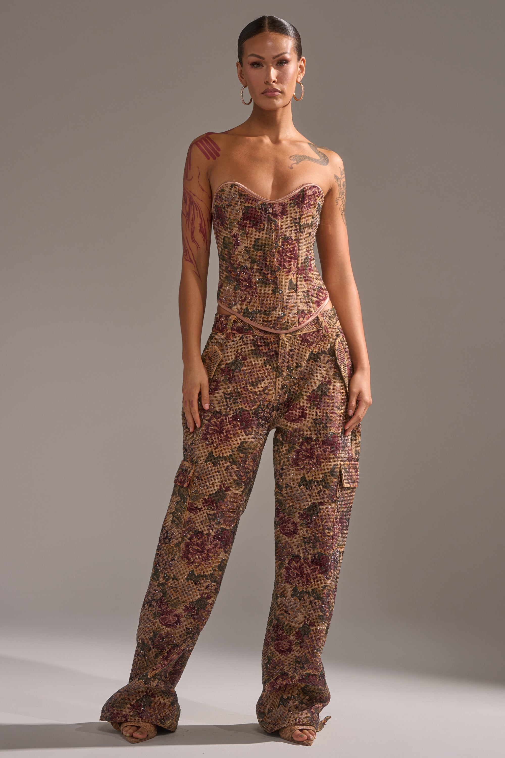 GLAM SQUAD RHINESTONE BROCADE TROUSER