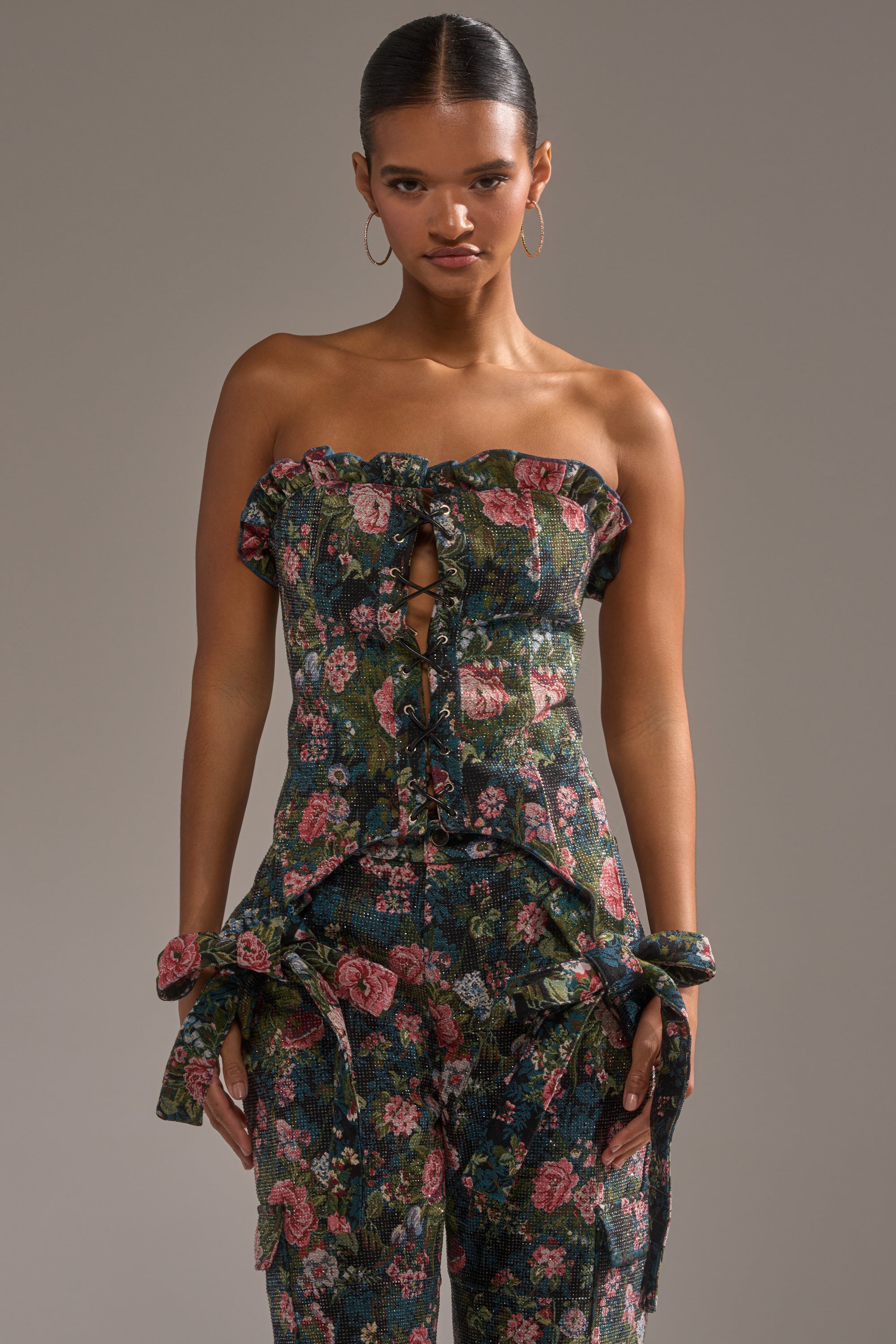 I WANT YOU FLORAL RHINESTONE CORSET