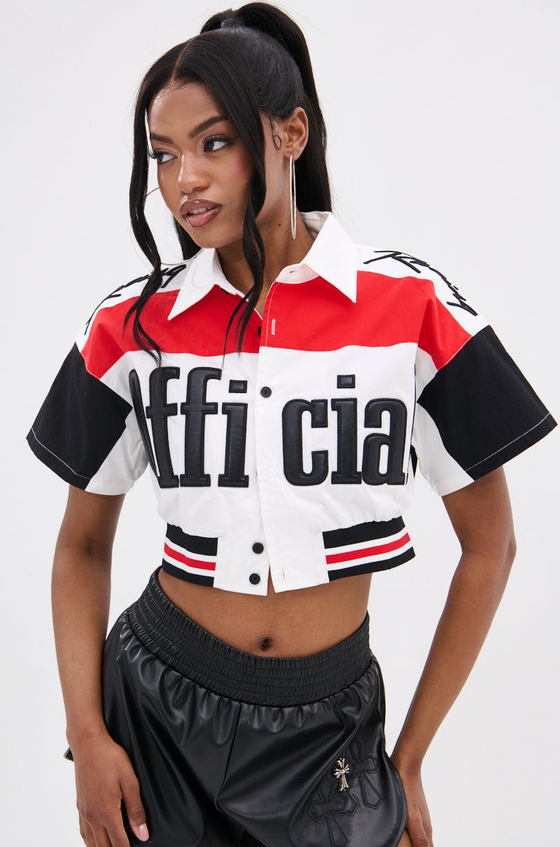OFFICIAL DUTY CROPPED BUTTON DOWN TOP