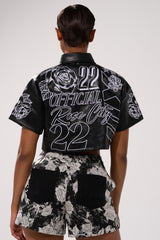 MAKE IT OFFICIAL FAUX LEATHER BUTTON DOWN IN BLACK