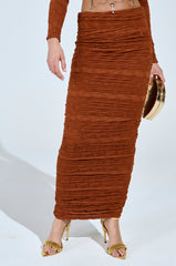 MAYBE NEXT TIME RUCHED MAXI SKIRT IN BROWN