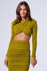 MAYBE NEXT TIME RUCHED LONG SLEEVE TOP IN OLIVE