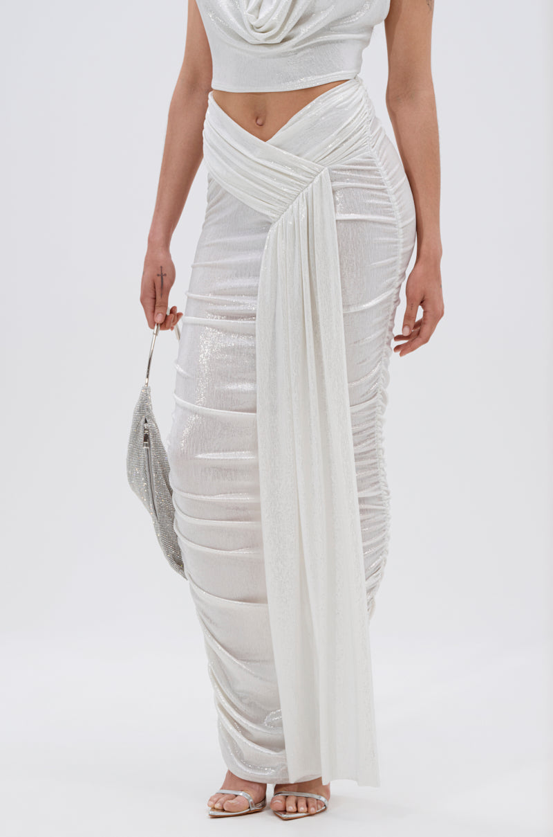 ALL OF THE GLAMOUR SLINKY MAXI SKIRT IN WHITE