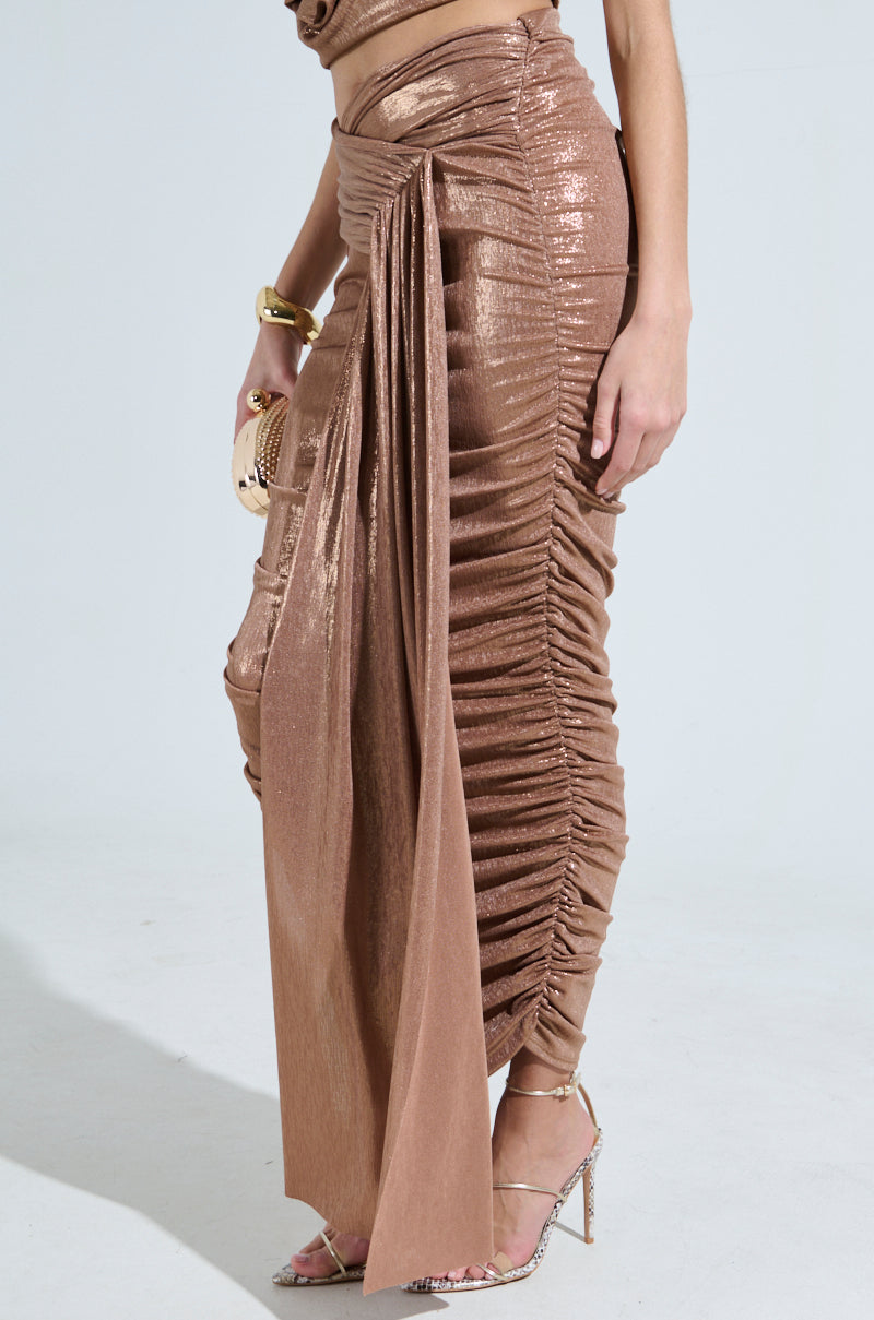 ALL OF THE GLAMOUR SLINKY MAXI SKIRT IN MAUVE