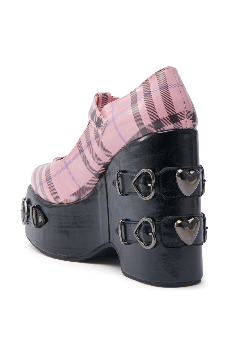 KOI FOOTWEAR SWEET APATHY PINK HEART WEDGE PUMP