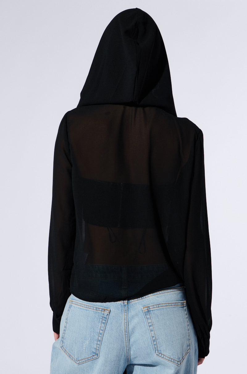 MARGO TIE FRONT BLOUSE WITH HOOD IN BLACK
