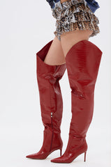 AZALEA WANG TARRANT RED STILETTO BOOT WITH WESTERN TOPLINE