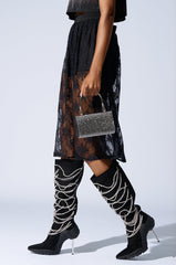 AZALEA WANG TATY BLACK CHAIN EMBELLISHED BOOT