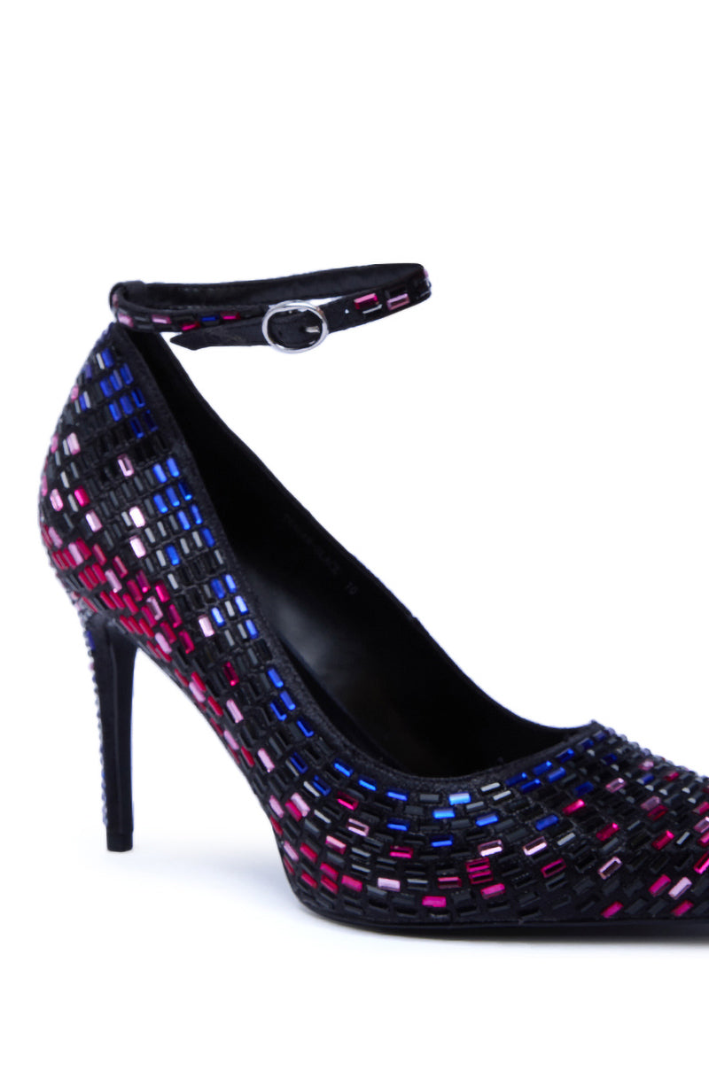 AZALEA WANG TEAGAN BLACK MULTI RHINESTONE STRAP PUMP