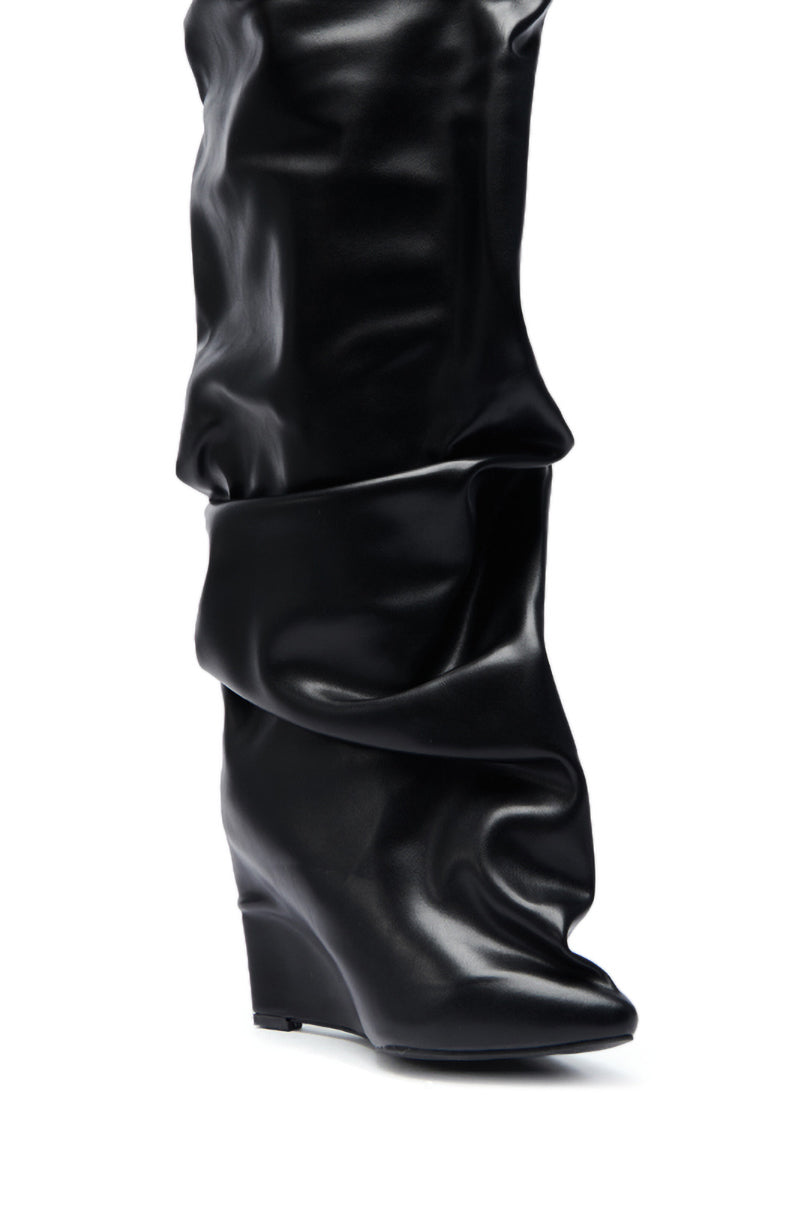 AZALEA WANG TEUILA BLACK RUCHED WEDGE BOOT