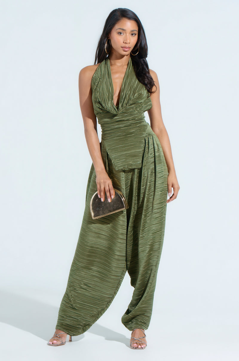 CROIX COWL NECK PLISSE HALTER TOP