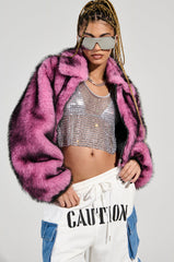 NOW YOU SEE ME FAUX FUR BOMBER IN PINK