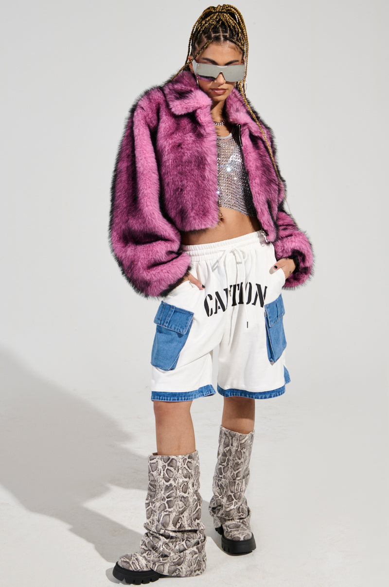 NOW YOU SEE ME FAUX FUR BOMBER IN PINK