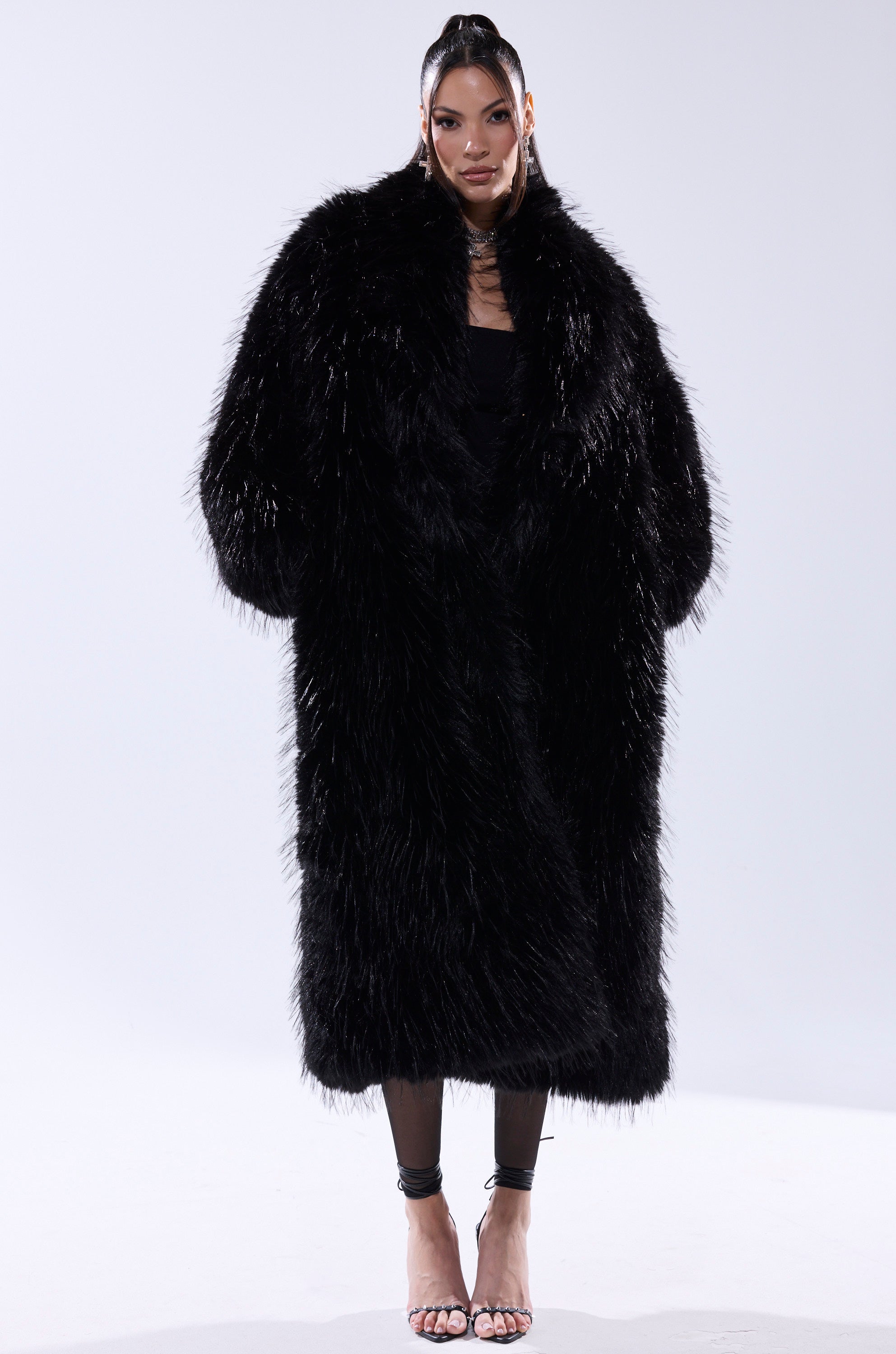 TSUNAMI FAUX FUR COAT IN BLACK