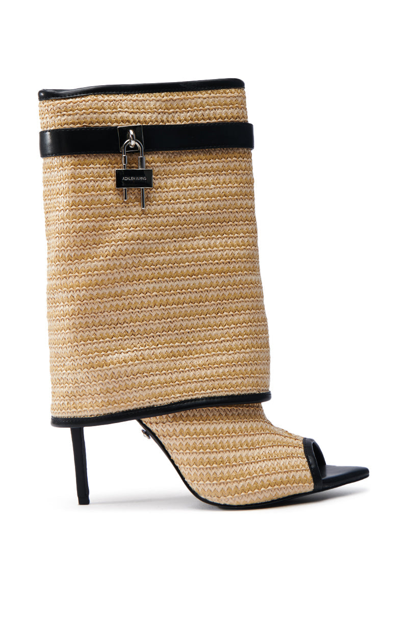 AZALEA WANG TYLOR BEIGE WOVEN BOOTIE