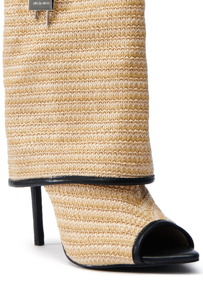 AZALEA WANG TYLOR BEIGE WOVEN BOOTIE