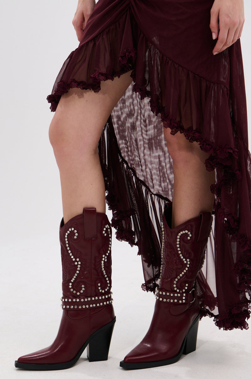 AZALEA WANG UMBRA BURGUNDY WESTERN BOOTIE