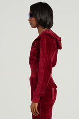 VELOUR GALORE FITTED ZIP UP IN BURGUNDY