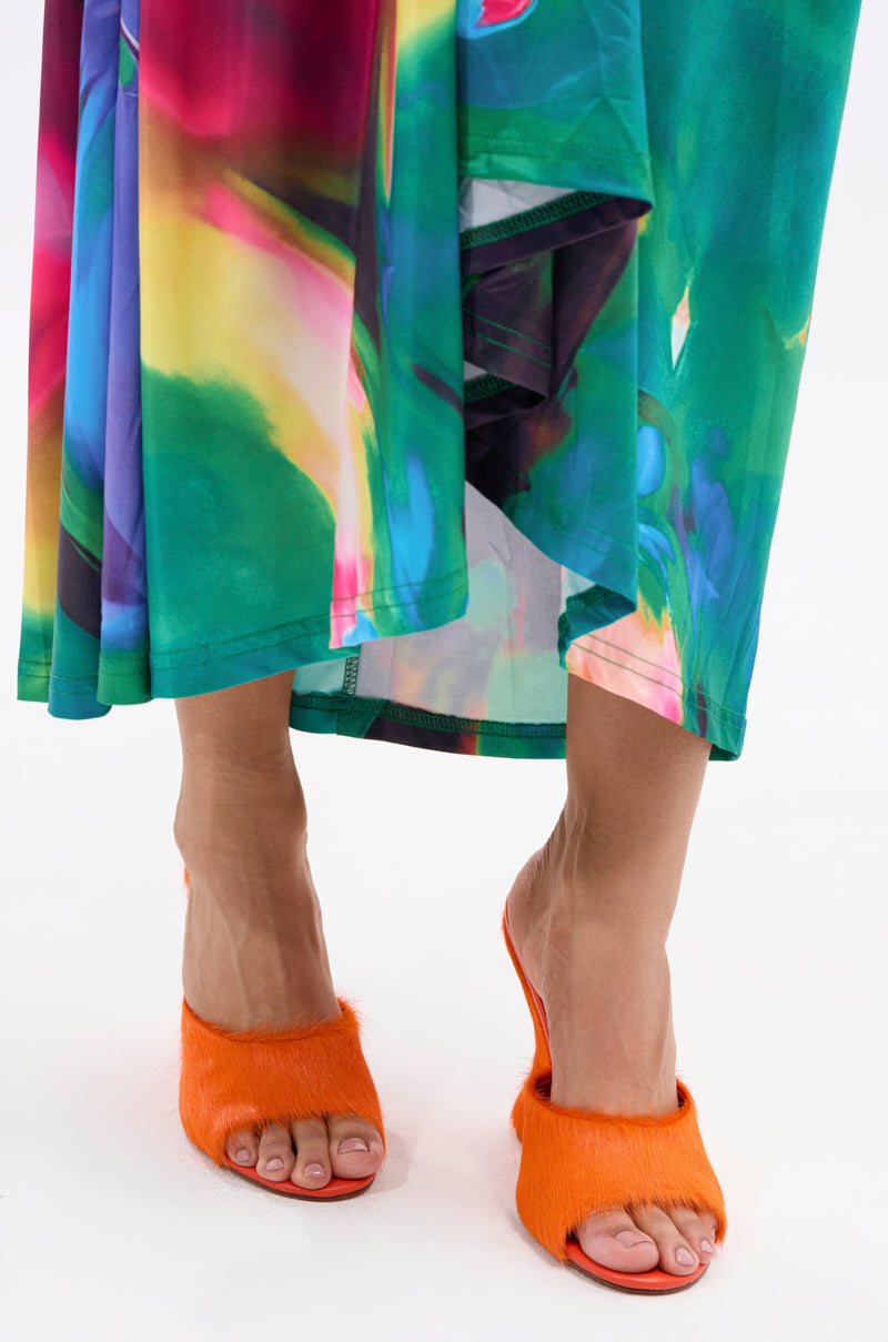 AZALEA WANG VASA ORANGE FURRY WEDGE SANDAL