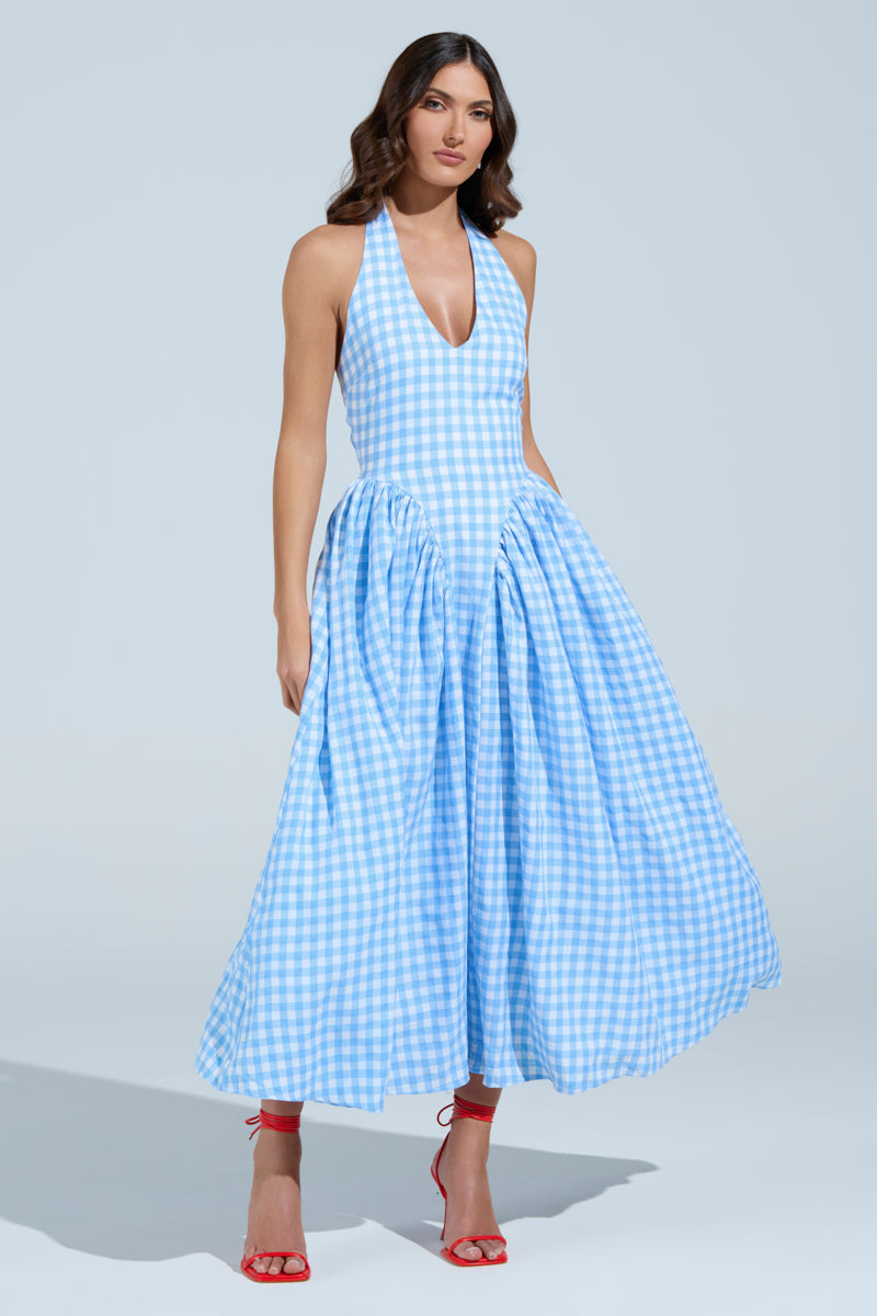 NEVER GONNA STOP PLAID MAXI DRESS