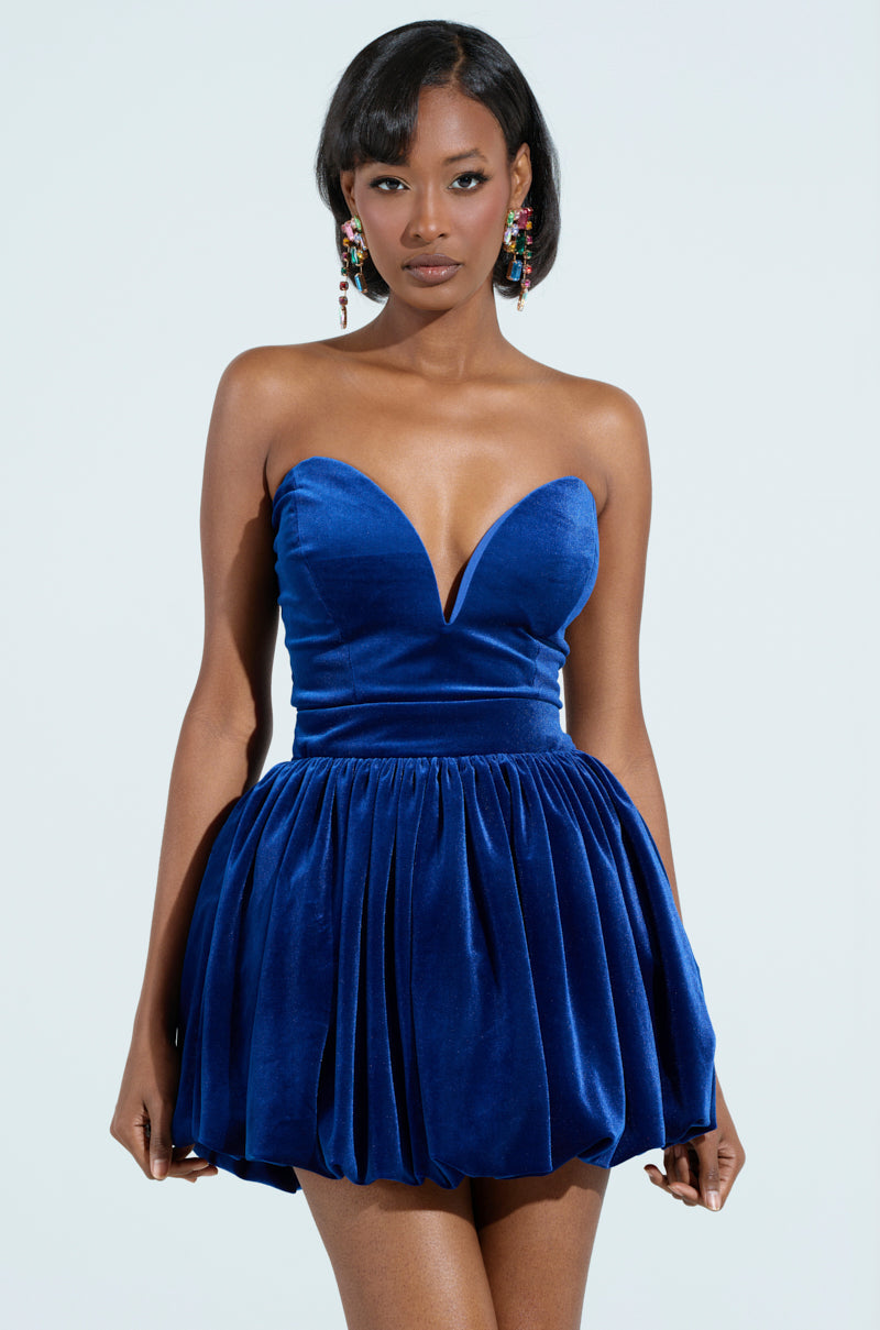FEEL SOMETHING VELVET MINI DRESS IN BLUE