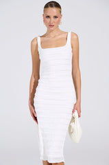 BETTER BELIEVE IT TEXTURED MIDI DRESS IN WHITE