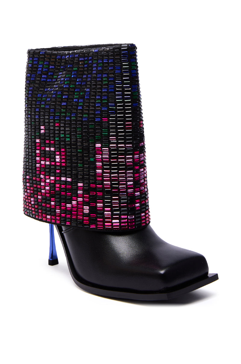 AZALEA WANG VOLLMER BLACK RHINESTONE CUFF BOOTIE WITH SQUARE TOE