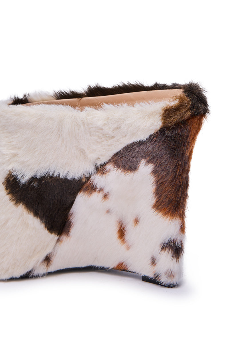AZALEA WANG WAFIYA MULTI WEDGE COW PATTERN FURRY PUMP