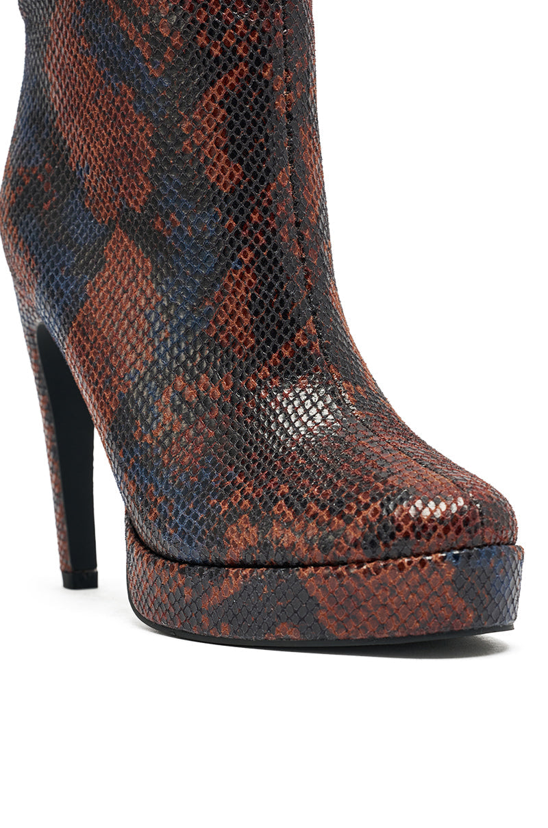 AZALEA WANG WENONA BROWN MULTI SNAKE BOOTIE