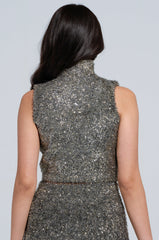 WRAPPED IN GOLD CROPPED MOCK NECK SWEATER