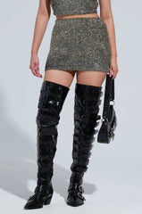 WRAPPED IN GOLD FITTED KNIT MINI SKIRT