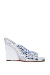 AZALEA WANG WIDYA SILVER RHINESTONE EMBELLISHED PVC WEDGE SANDAL